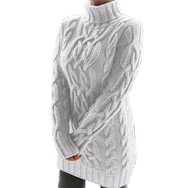 Robe pull longue à col haut pour femme, pull tricoté, couleur unie, épais, Mini, mode hiver automne 2024 MAEJORKEN