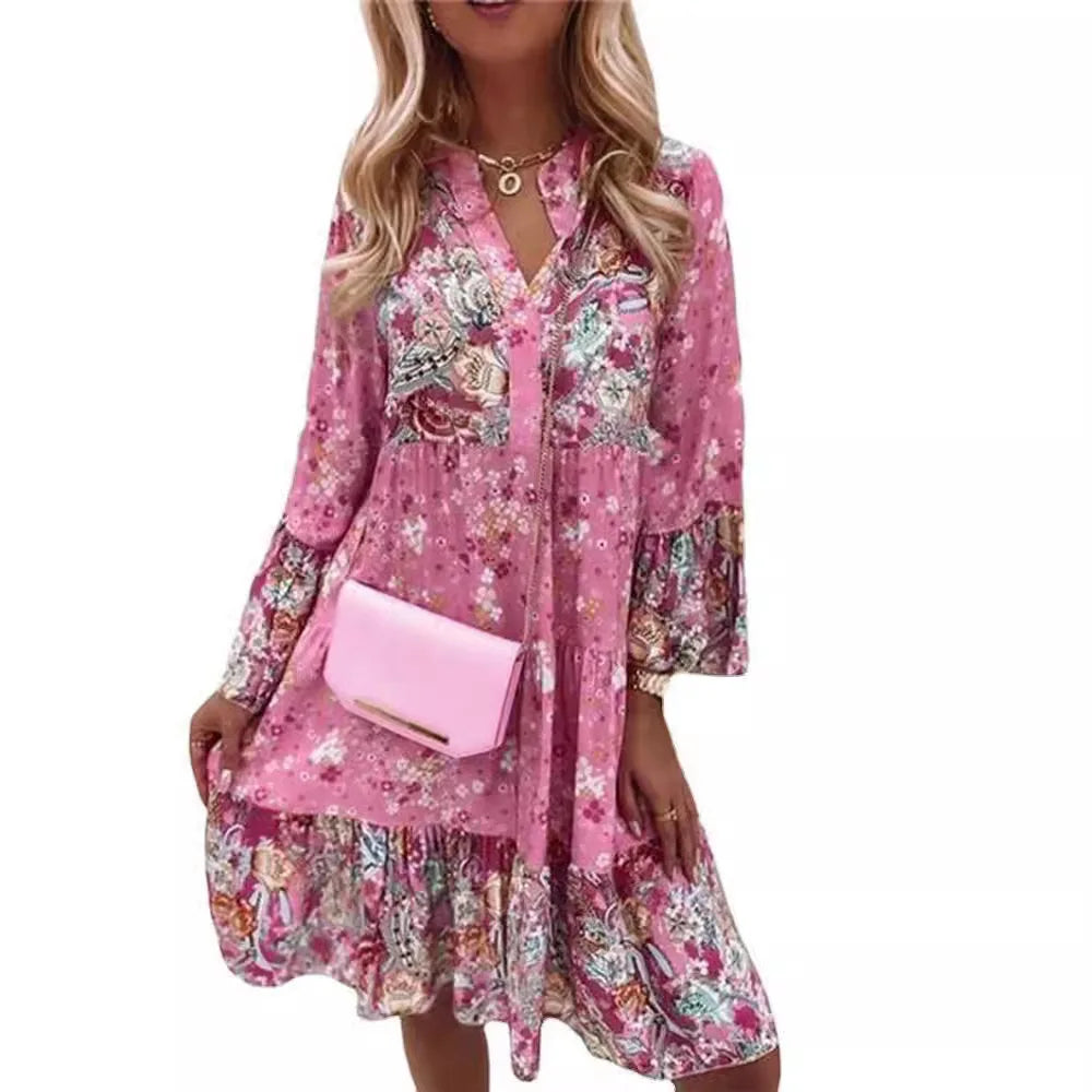 Robes imprimé fleuri col en V du XS au 3XL