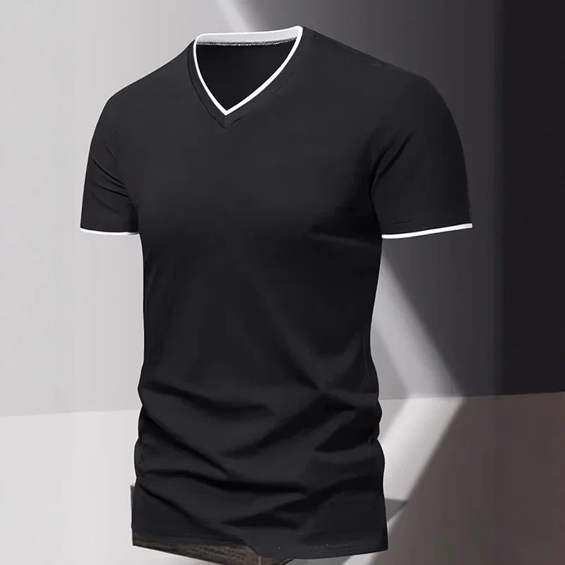 T-shirt pour homme à col en V et manches courtes, T-shirt de sport et de loisirs pour homme, T-shirt basique uni tendance et simple MAEJORKEN