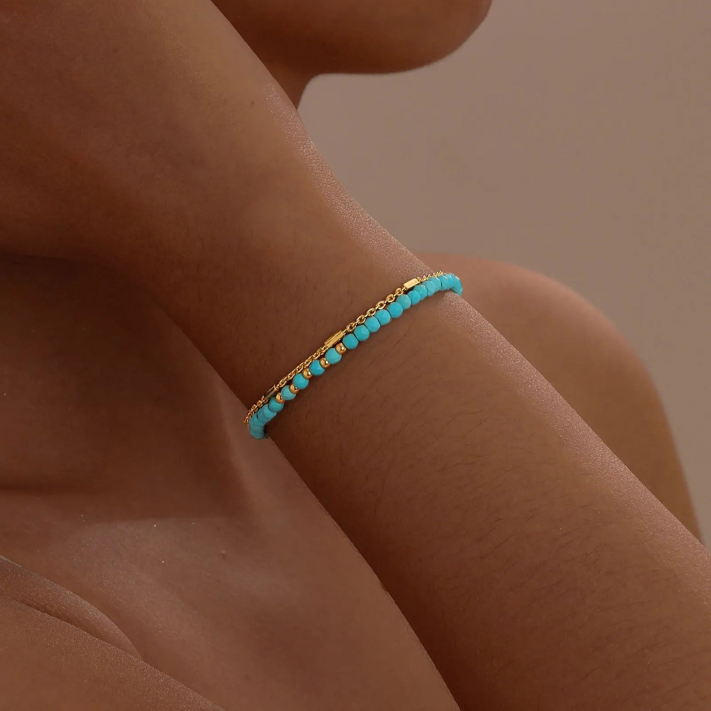 Bracelet turquoise pour femmes, bracelet double rond perlé, cadeau de bijoux plaqué or sans tarjuvenfree MAEJORKEN