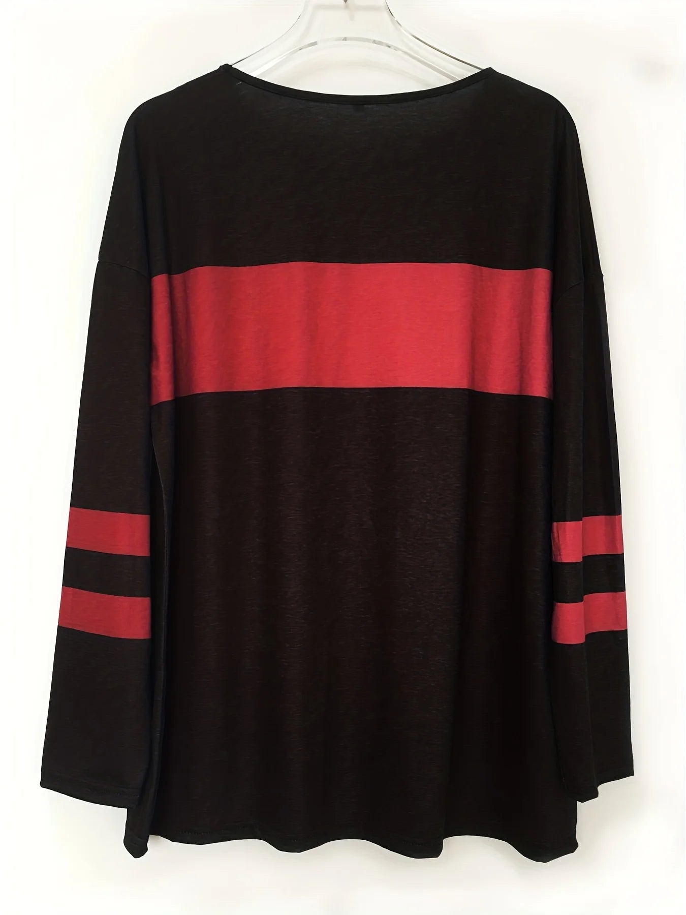 T-shirt tunique imprimé à rayures color block grande taille pour femme avec manches longues et légèrement extensible - Décontracté et confortable MAEJORKEN