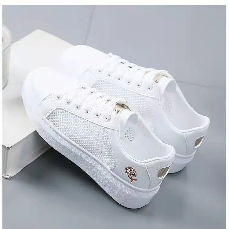 Chaussures De course blanches respirantes à lacets pour femmes, baskets décontractées à fleurs brodées, mode printemps-automne 2023 MAEJORKEN