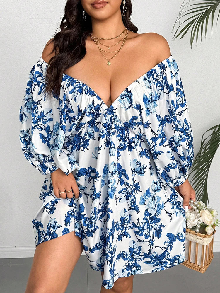 Robe de vacances romantique à imprimé Floral, grande taille, col en v, décontractée, élégante, Maxi, pour l'été MAEJORKEN