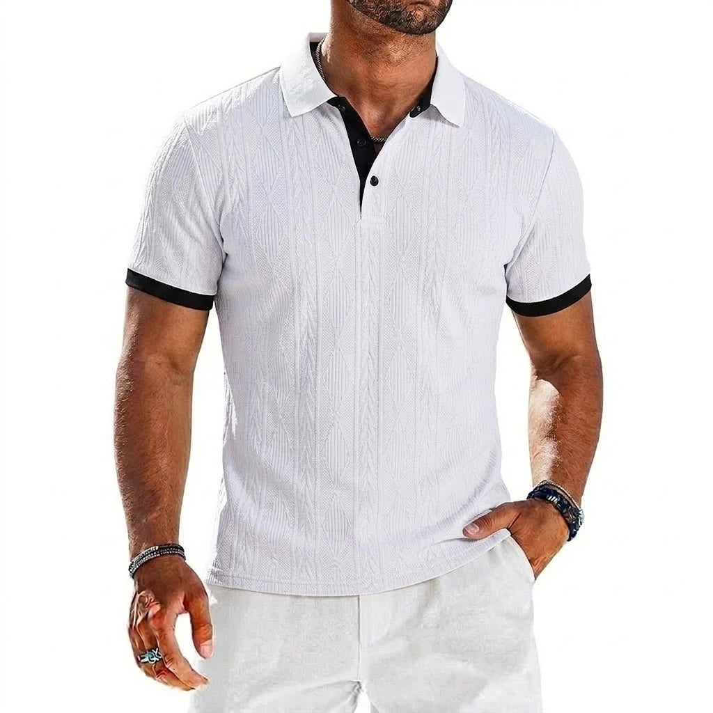 Chemises Polo Décontractées en Maille Extensible Texturée à Manches Courtes pour Hommes, Chemises de Golf, T-shirts Décontractés d'Été pour la Plage, Streetwear Boutonné MAEJORKEN