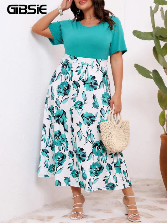 Robe trapèze été taille haute imprimé fleuri du 0XL au 4XL