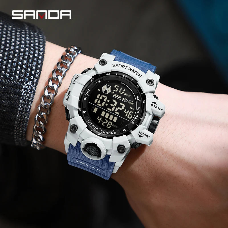 SANDA Sports de plein air hommes montre LED étanche analogique numérique spectacle multifonction grand cadran électronique montre-bracelet G style mâle Cloc MAEJORKEN