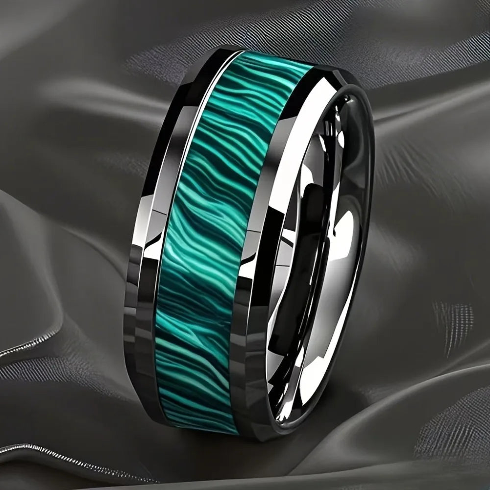 Bagues en acier inoxydable pour hommes, Imitation de pierre de paon, incrustation de 8MM, couleur argent, bijoux de mariage pour hommes, vente en gros MAEJORKEN