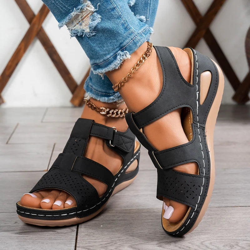 Sandales compensées orthopédiques haut de gamme pour femme, été 2026, à bout ouvert, antidérapantes, style vintage et rétro, chaussures décontractées à plateforme MAEJORKEN