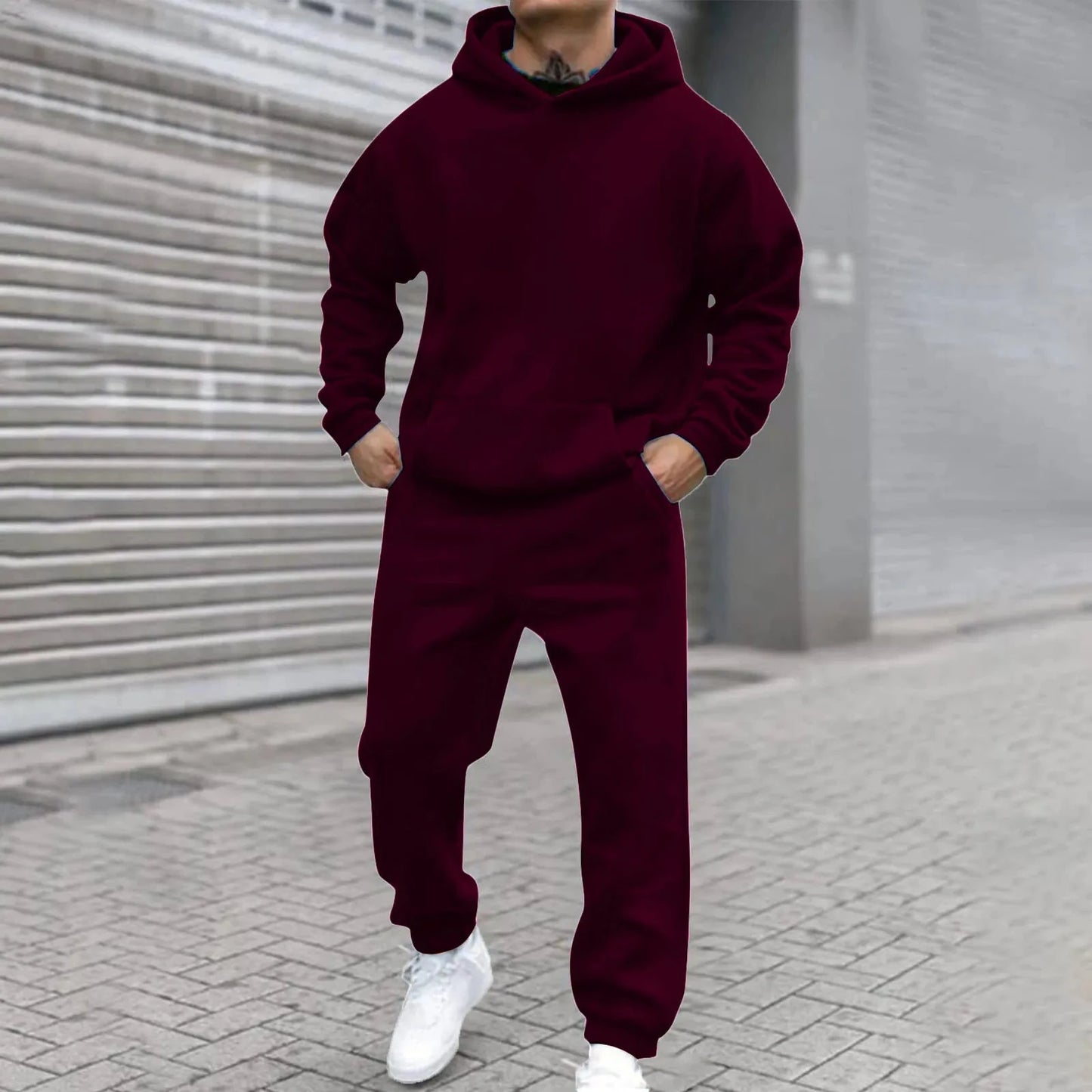 Ensemble sweat-shirt et pantalon à capuche pour hommes, Style Simple, couleur unie, derniers produits d'automne et d'hiver, ensembles de Collection de vêtements de rue MAEJORKEN