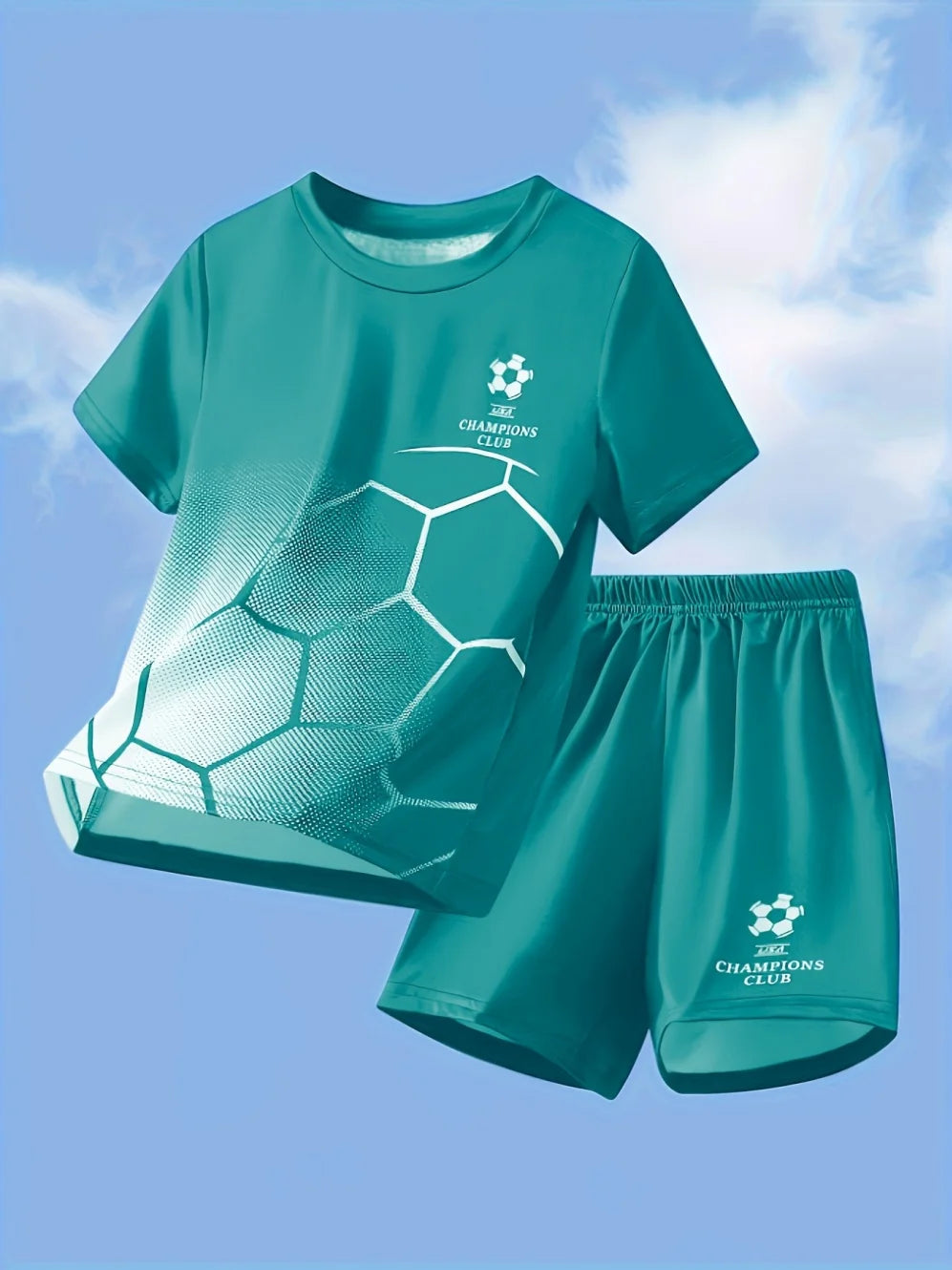 Vêtements pour enfants, ensemble décontracté à imprimé football, col rond, manches courtes et short, ensemble sportif d'été pour garçons, basketball, football MAEJORKEN