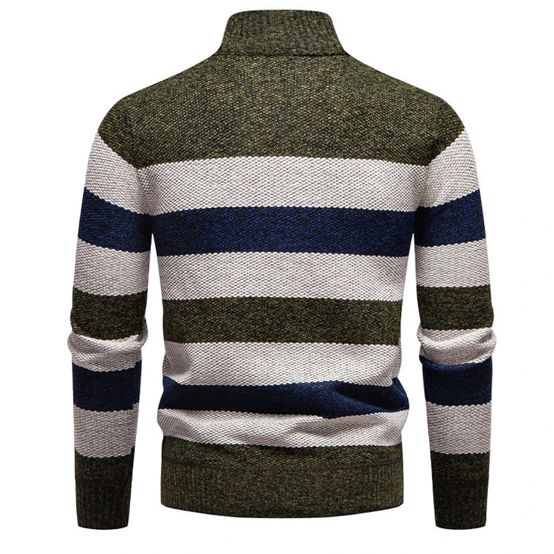 2025 automne hiver tricot pulls hommes Patchwork rayé mode col montant tirer sur tricoté pull homme épais chaud tricots MAEJORKEN