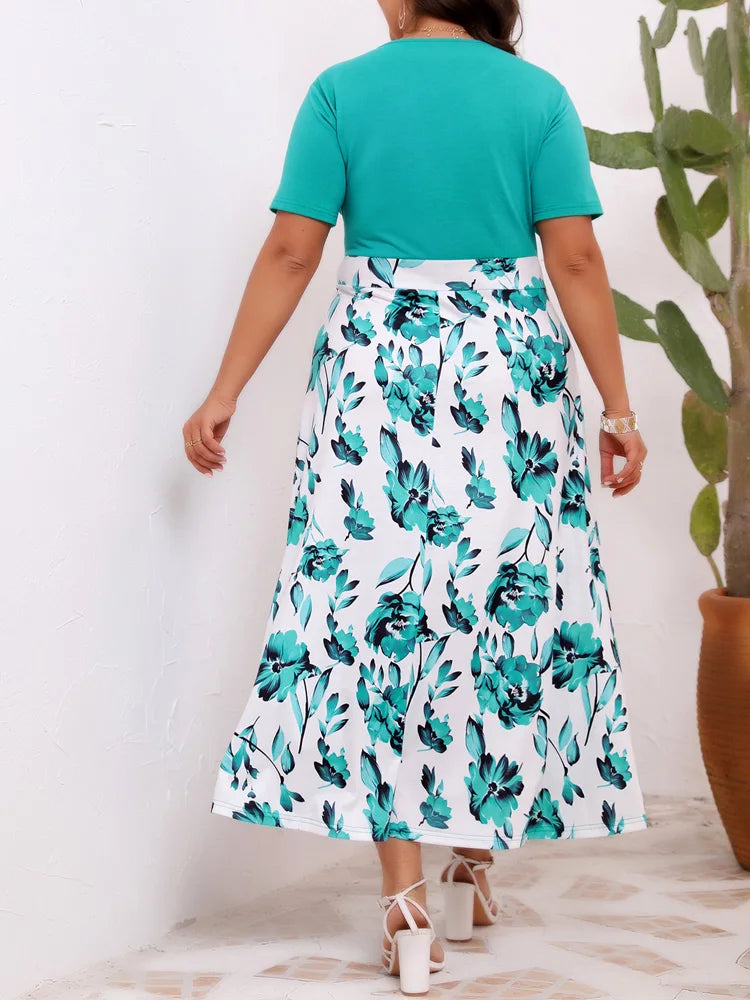 Robe trapèze été taille haute imprimé fleuri du 0XL au 4XL