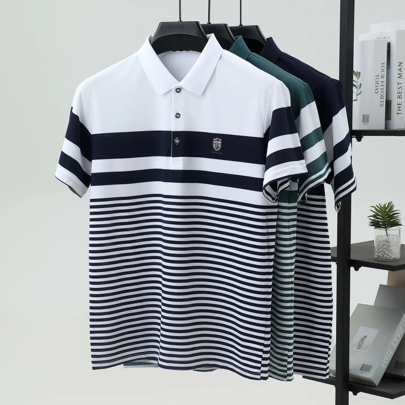 Polo à manches courtes pour hommes marque haut de gamme en relief mode rayure couleur bloquée été soie glacée respirant luxe Paul T-shirt MAEJORKEN