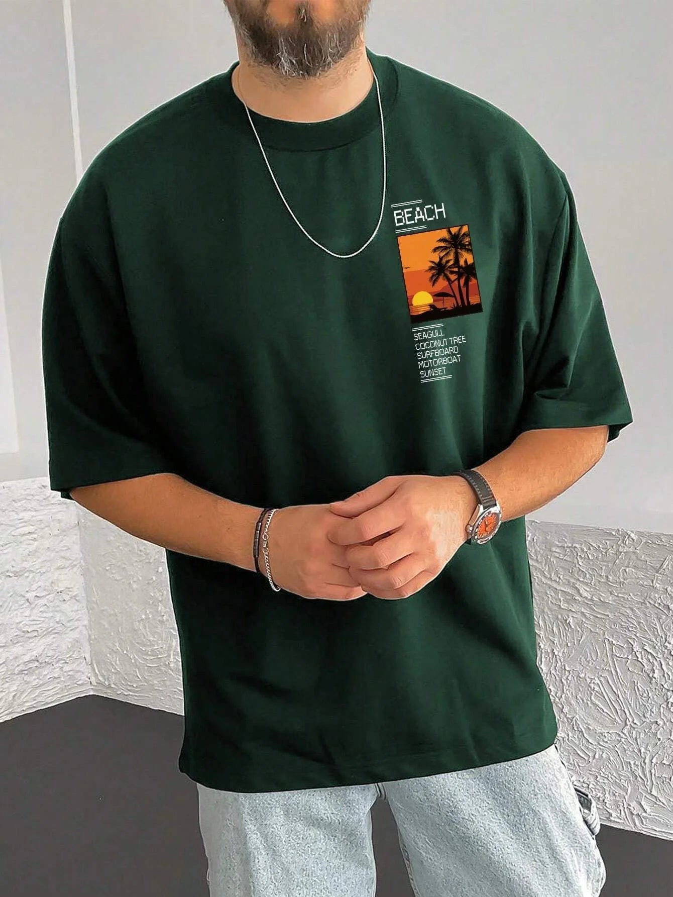 T-shirt manches courtes col rond homme, ample, 100% coton, été, imprimé graphique cocotier du XS au 2XL MAEJORKEN