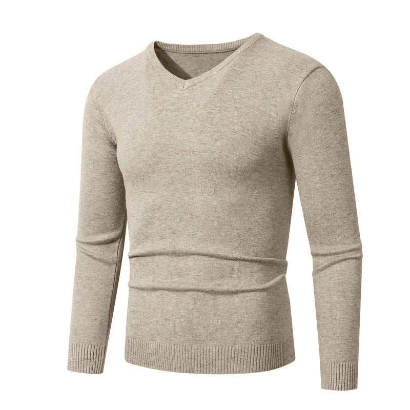 Pull tricoté à col en V pour hommes, couleur unie, manches longues, léger, décontracté, Business, coupe cintrée MAEJORKEN