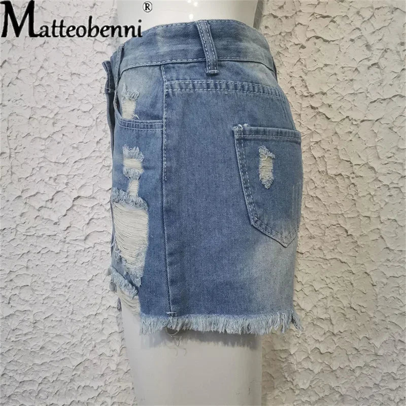 Short en jean déchiré pour femme, taille haute, troué, poches décontractées du S au 2XL MAEJORKEN