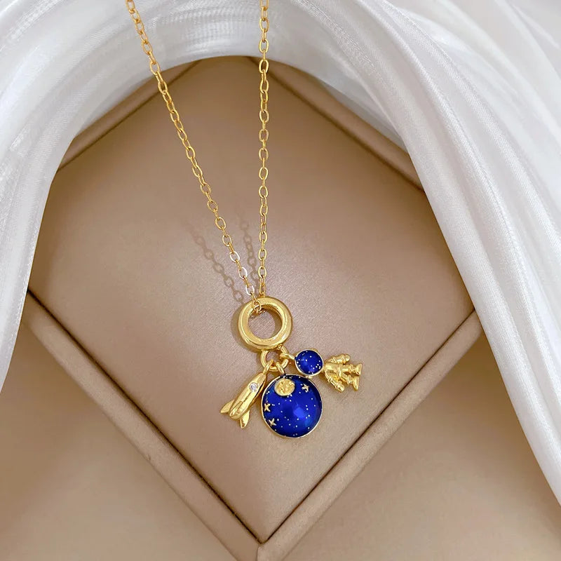 Collier de la série Star Series en acier au titane pour femme, pendentif planète lune et astronome, colliers de la présidence, cadeaux de bijoux, document doré, luxe abordable MAEJORKEN