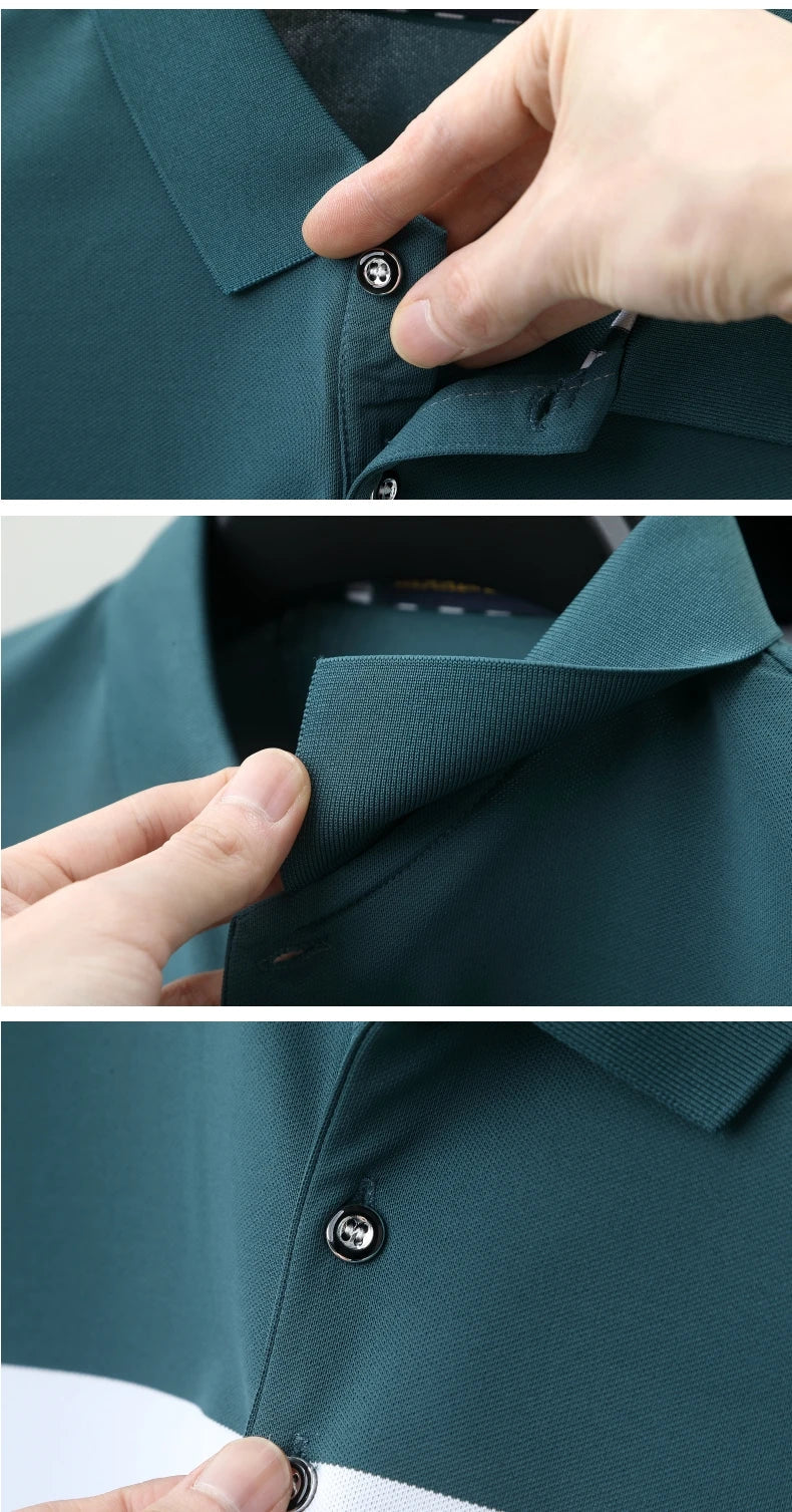 Polo à manches courtes pour hommes marque haut de gamme en relief mode rayure couleur bloquée été soie glacée respirant luxe Paul T-shirt MAEJORKEN