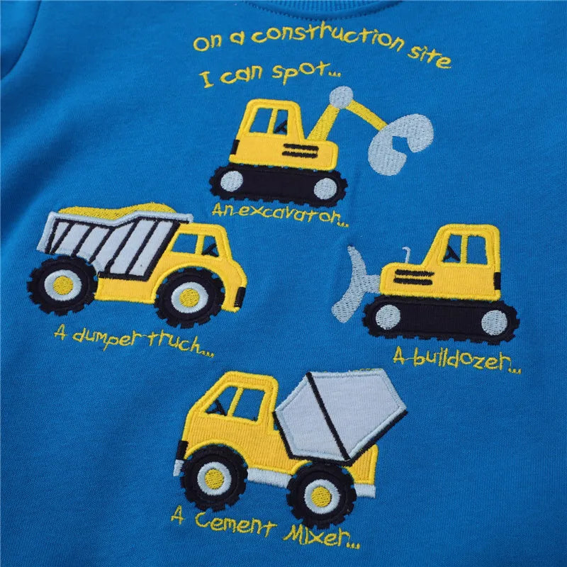 Sweat-shirt à manches longues brodé de voitures de dessin animé pour garçons, chemises d'automne pour enfants, vêtements pour bébés, offre spéciale MAEJORKEN