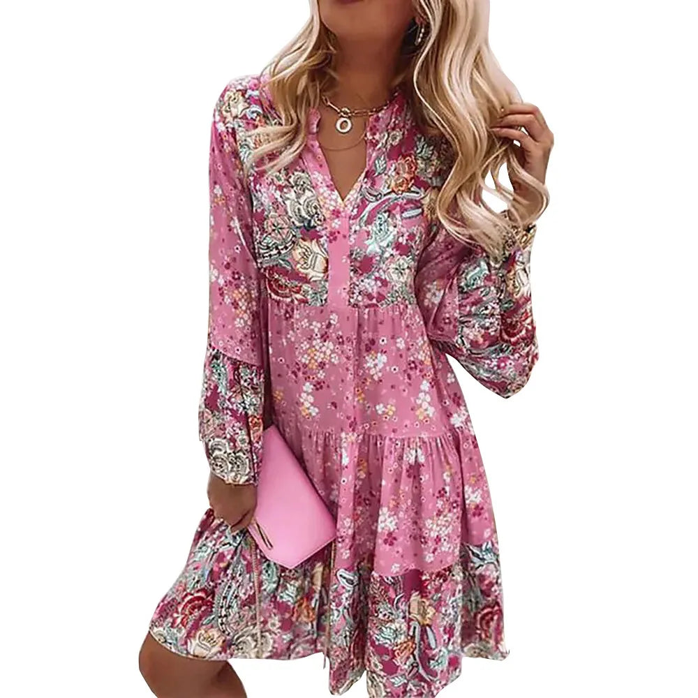 Robes imprimé fleuri col en V du XS au 3XL
