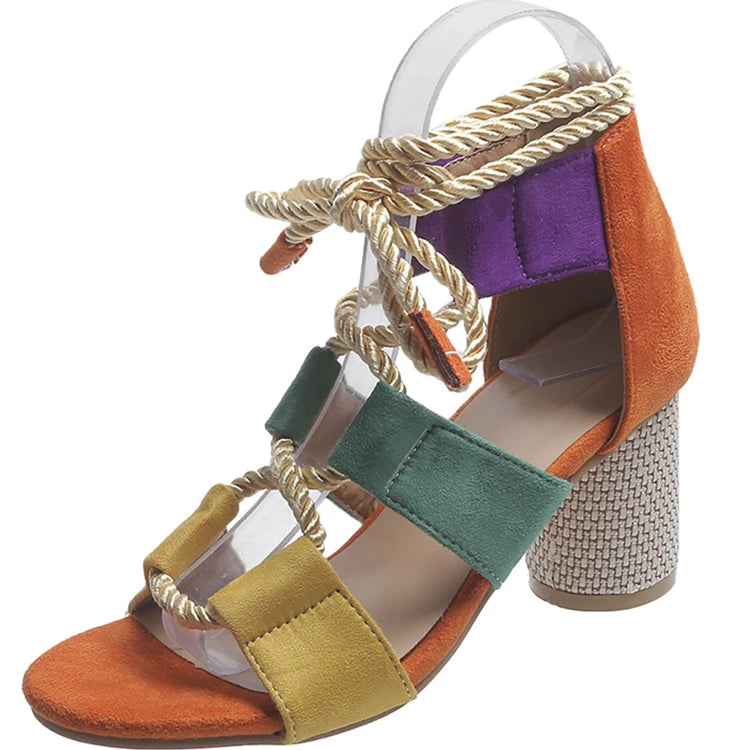 Sandales à talons hauts pour femmes, nouvelle tendance été 2022, chaussures épaisses, sandales de styliste, tissage, rinçage, en dentelle, sexy, parka ouverte, escarpins féminins MAEJORKEN