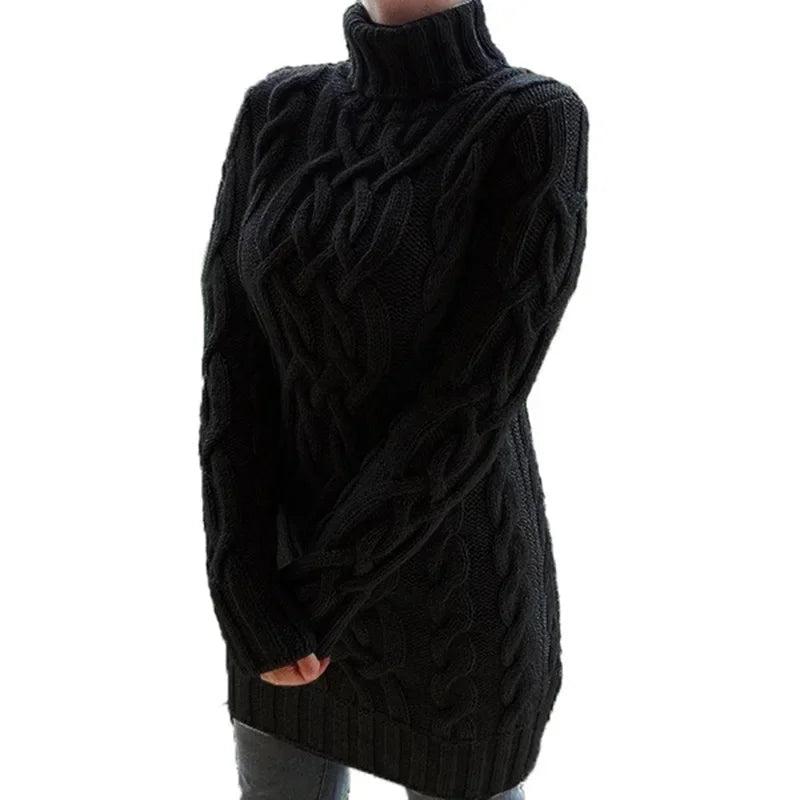 Robe pull longue à col haut pour femme, pull tricoté, couleur unie, épais, Mini, mode hiver automne 2024 MAEJORKEN