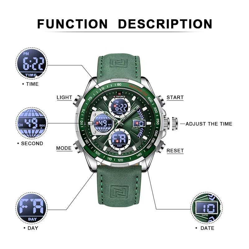 NAVIFORCE montre militaire pour hommes chronographe multifonction sport 3ATM étanche avec alarme affichage jour et Date horloge cadeaux masculins MAEJORKEN