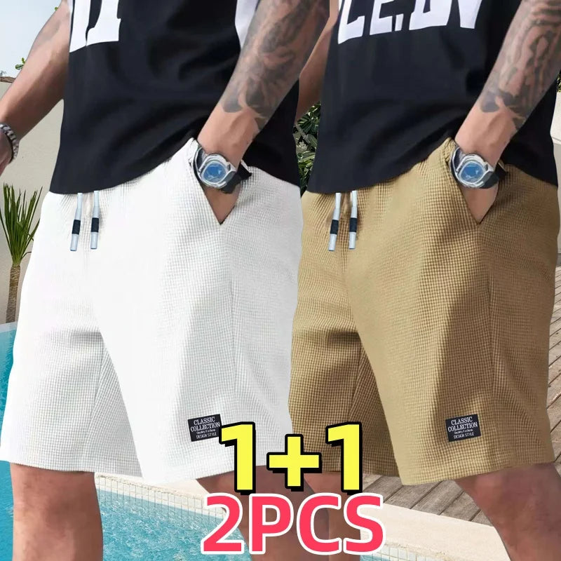 Lot de 2 shorts pour hommes, pantalons décontractés pour hommes, shorts de plage pour hommes, shorts de sport pour hommes, nouveau tissu texturé à la mode, pantalons respirants, adaptés aux vêtements décontractés quot MAEJORKEN