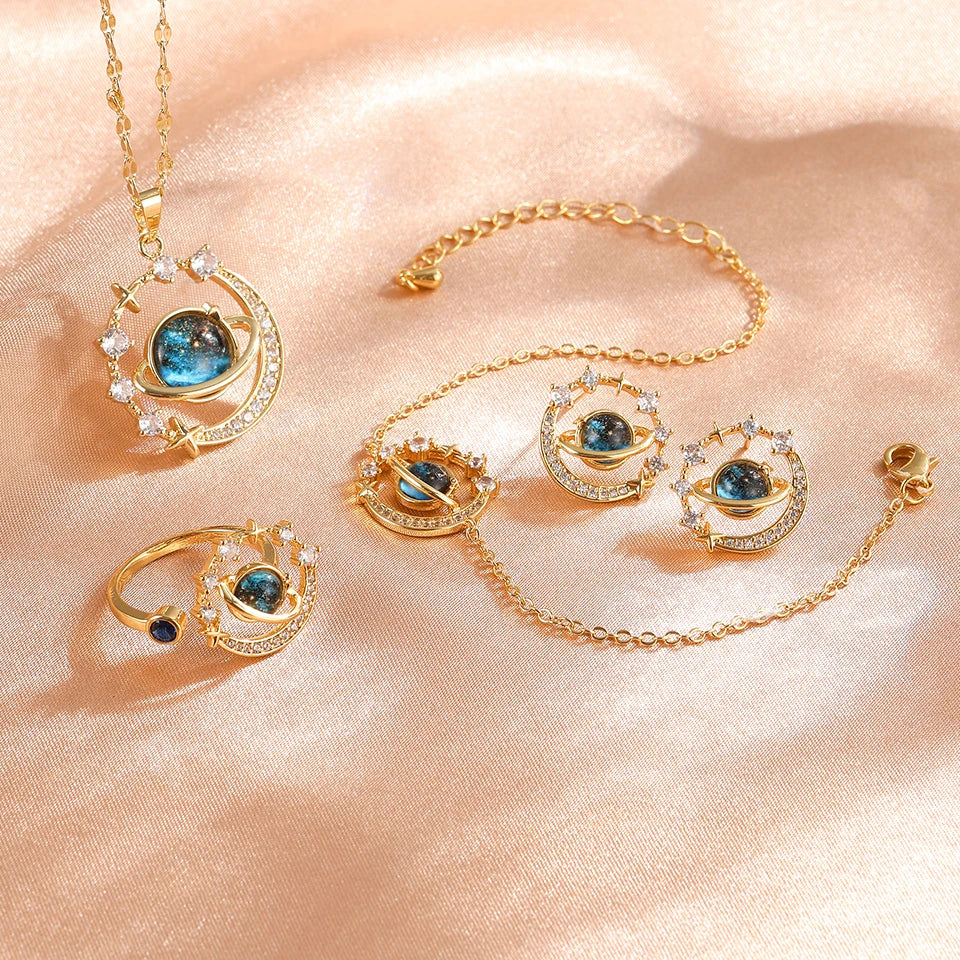 Collier de la série Star Series en acier au titane pour femme, pendentif planète lune et astronome, colliers de la présidence, cadeaux de bijoux, document doré, luxe abordable MAEJORKEN