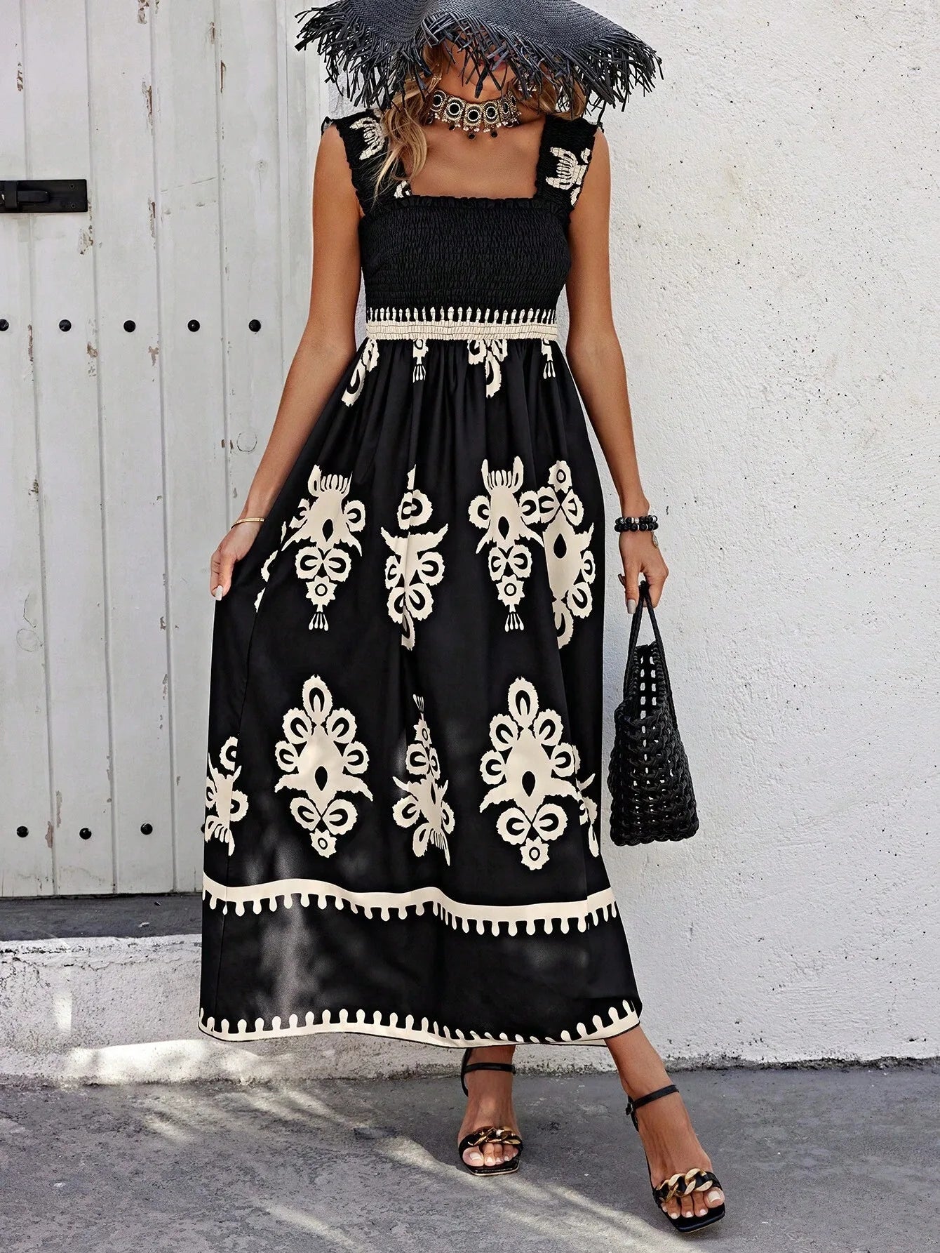 Robe d'été à bretelles imprimées dos nu du S au 2XL