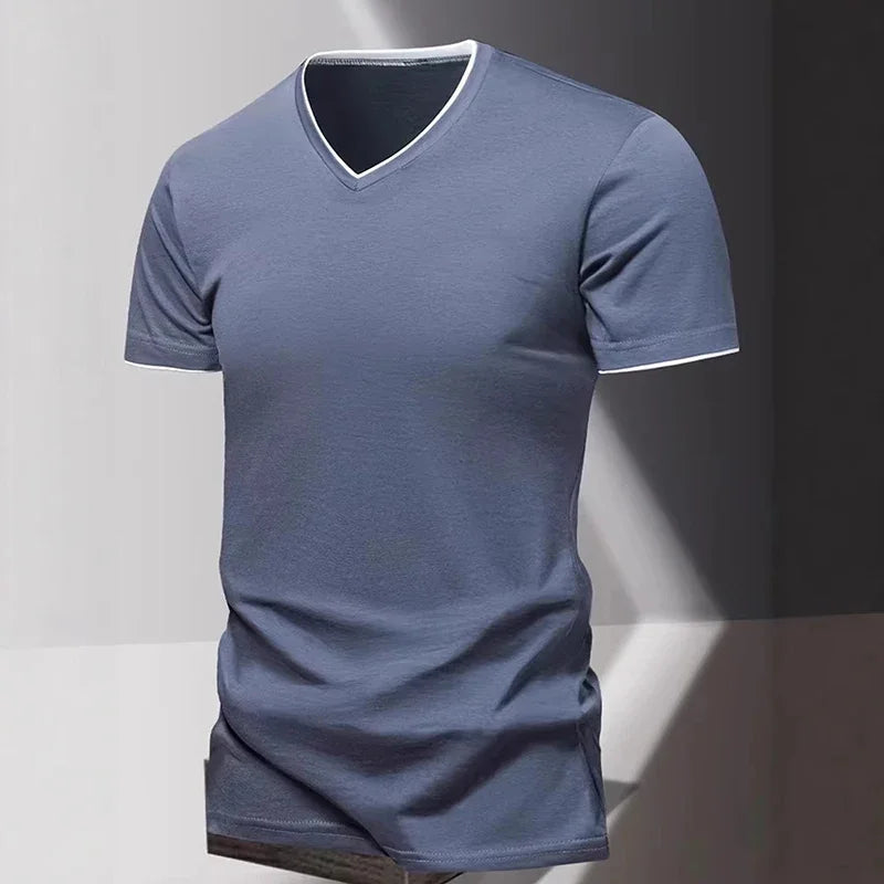 T-shirt pour homme à col en V et manches courtes, T-shirt de sport et de loisirs pour homme, T-shirt basique uni tendance et simple MAEJORKEN