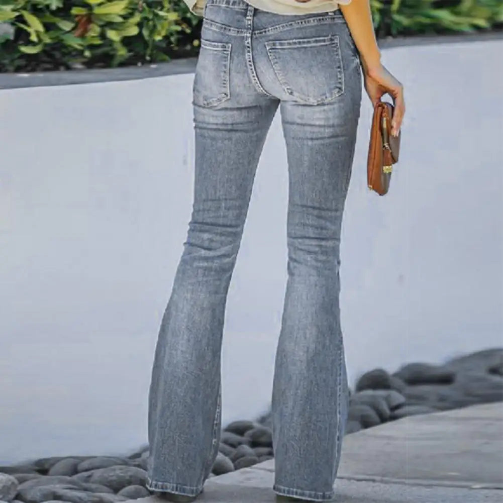 Jean en Denim taille haute, ourlet évasé, coupe cintrée