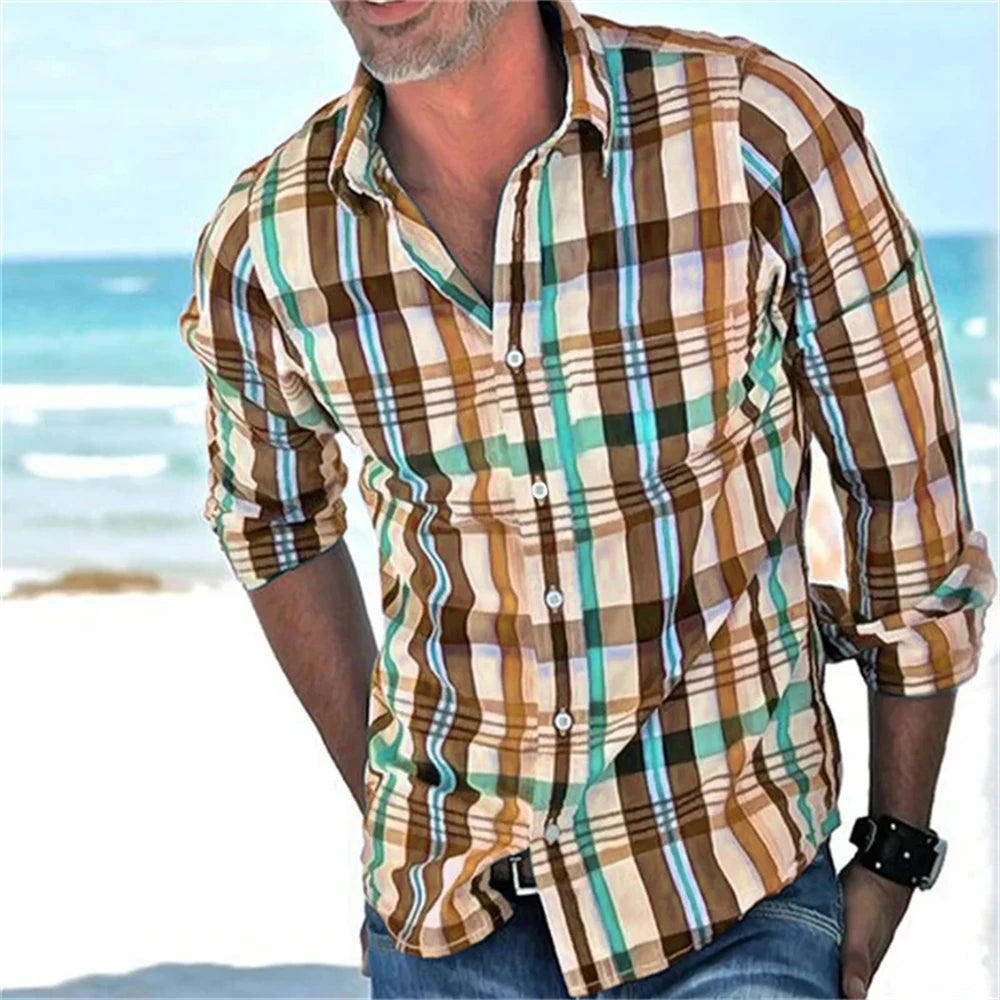 Chemise à manches longues à carreaux rayés du XS au 6XL