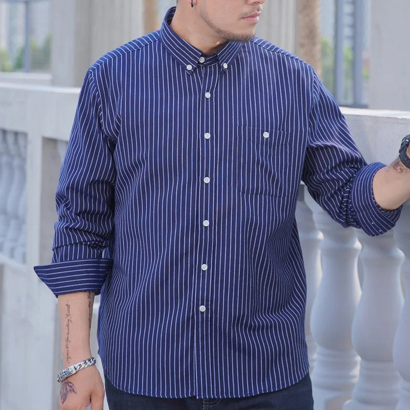 Chemise homme bleu rayé Oxford coton flanelle grande taille 5XL 6XL 7XL 8XL 10XL élégant bureau surdimensionné manches longues mince rouge blanc MAEJORKEN