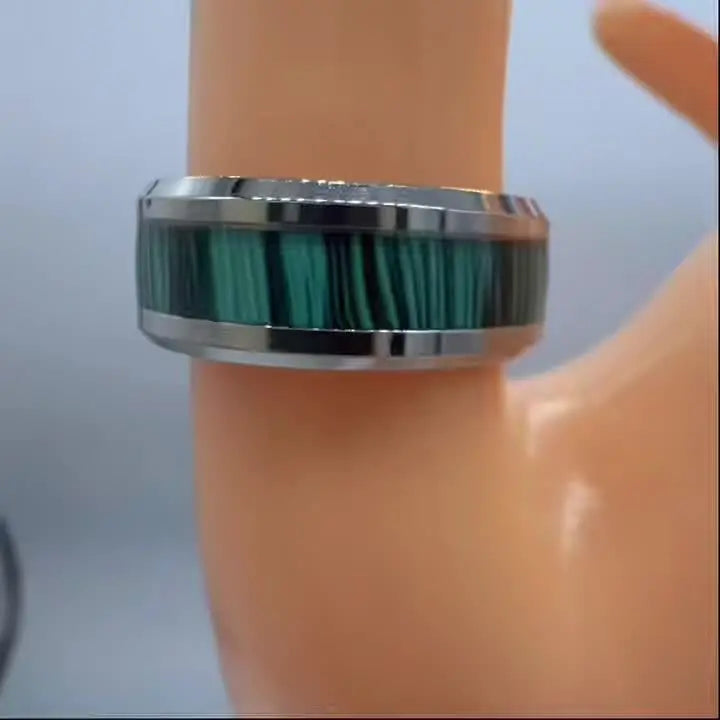 Bagues en acier inoxydable pour hommes, Imitation de pierre de paon, incrustation de 8MM, couleur argent, bijoux de mariage pour hommes, vente en gros MAEJORKEN