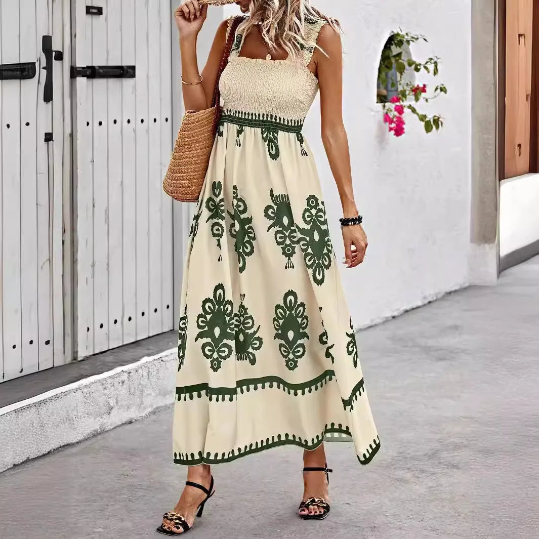 Robe d'été à bretelles imprimées dos nu du S au 2XL