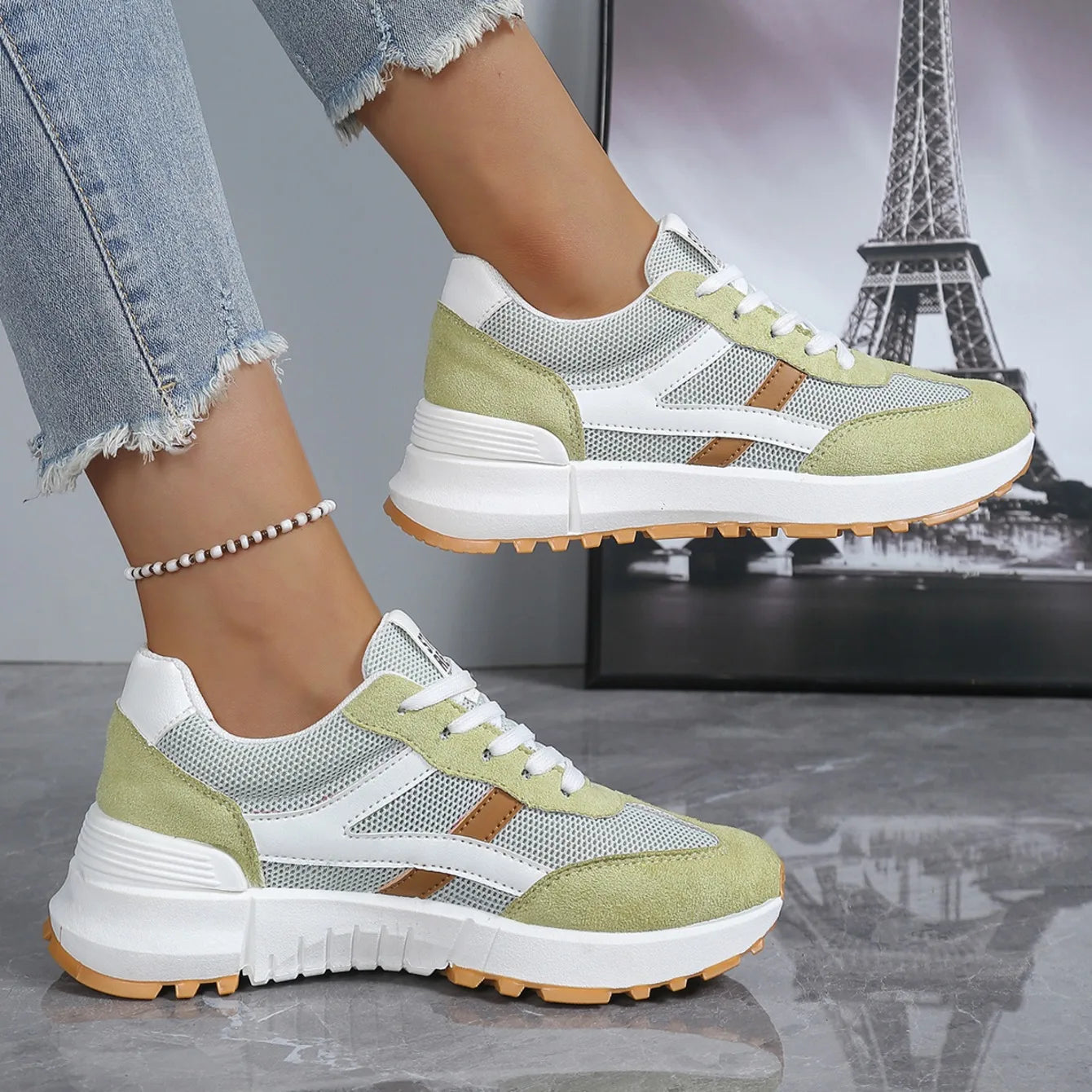 Chaussures décontractées élégantes à lacets, nouveau style tendance, pour femmes, printemps/automne, bout rond, semelle épaisse, antidérapantes, confortables, chaussures de sport MAEJORKEN