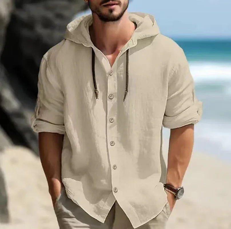 Chemise d'été en lin pour hommes à capuche manches longues du S au 3XL