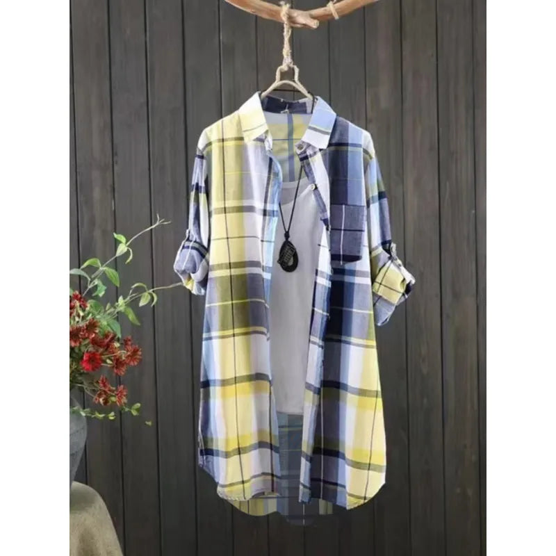 Chemise à carreaux à revers manches longues  du 1XL au 5XL