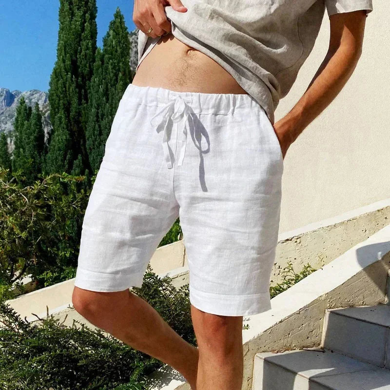 Short en coton et lin respirant pour homme, pantalon de plage hawaïen, solide, document fjadt, streetwear polyvalent, été, nouveau MAEJORKEN