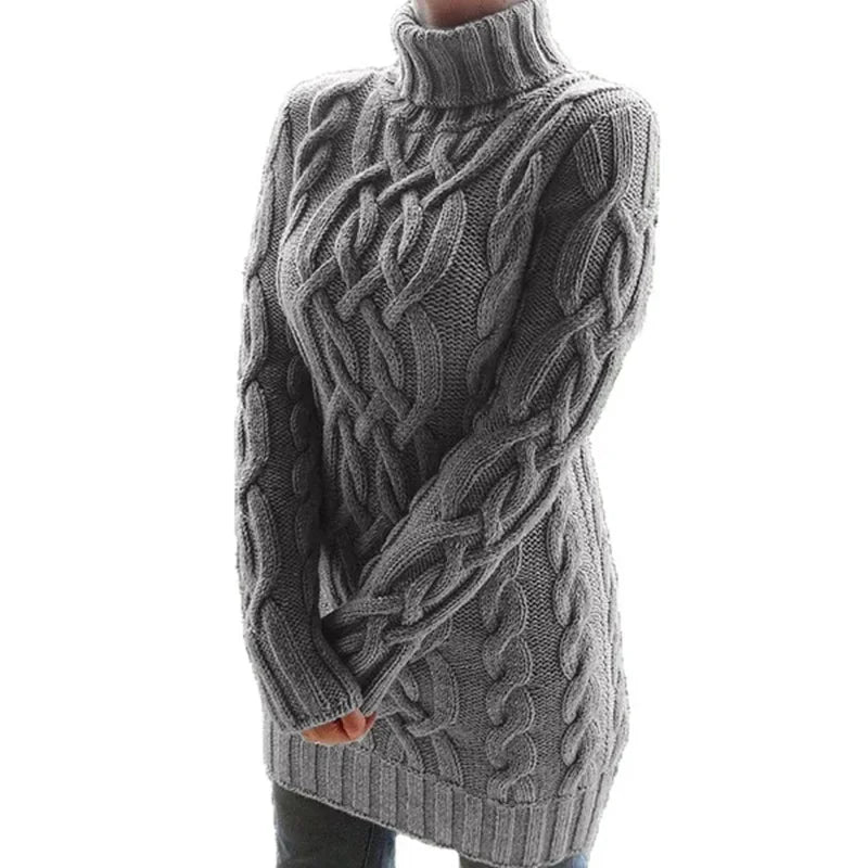 Robe pull longue à col haut pour femme, pull tricoté, couleur unie, épais, Mini, mode hiver automne 2024 MAEJORKEN