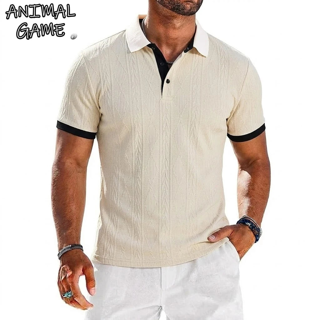Chemises Polo Décontractées en Maille Extensible Texturée à Manches Courtes pour Hommes, Chemises de Golf, T-shirts Décontractés d'Été pour la Plage, Streetwear Boutonné MAEJORKEN