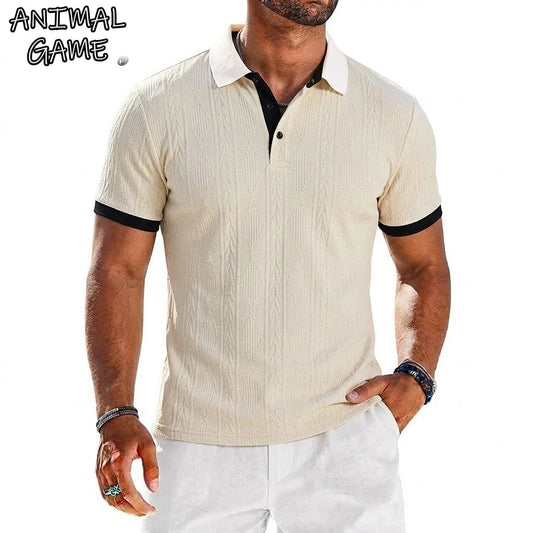 Chemises Polo Décontractées en Maille Extensible Texturée à Manches Courtes pour Hommes, Chemises de Golf, T-shirts Décontractés d'Été pour la Plage, Streetwear Boutonné MAEJORKEN