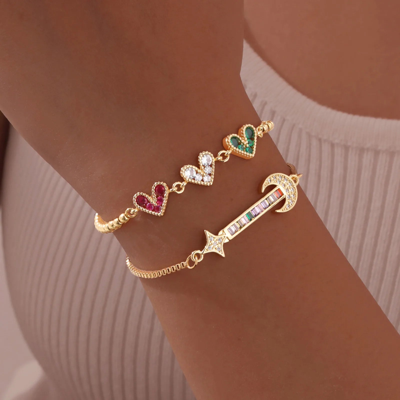 Zcomprend-Bracelet coeur en pierre colorée pour femme, lune, étoile, boîte réglable, bijoux JOWristband, cadeau pour petite amie, jour de Léon MAEJORKEN