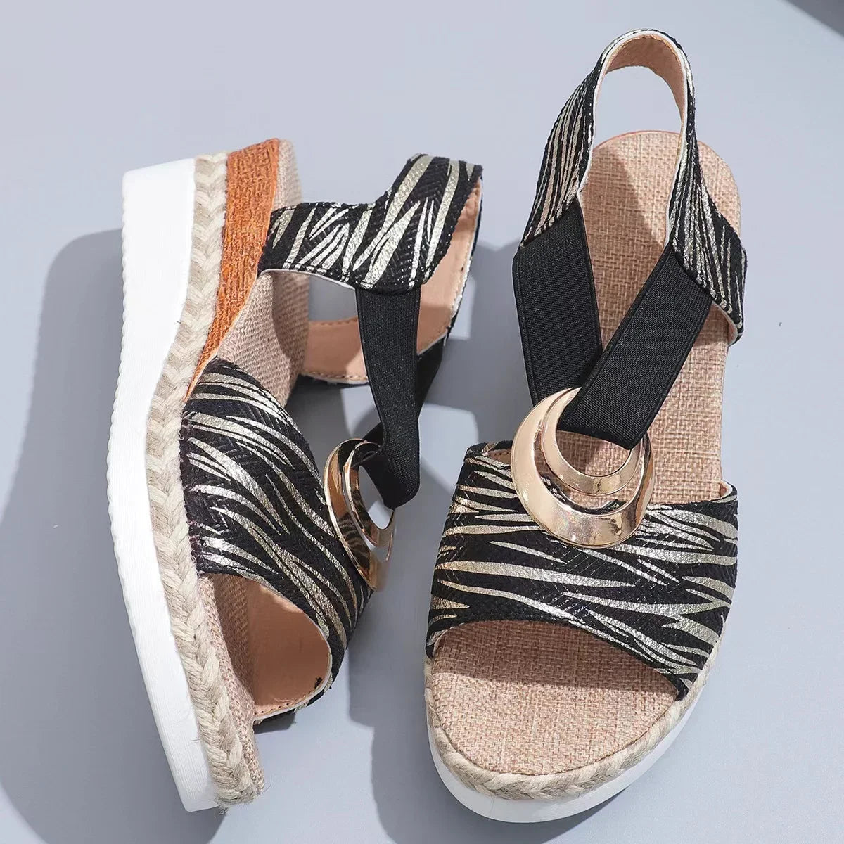 Sandales à talons compensés pour femmes, chaussures d'été à plateforme imprimé serpent, chaussures de gladiateur, confortables et décontractées, à talons hauts, 2025 MAEJORKEN