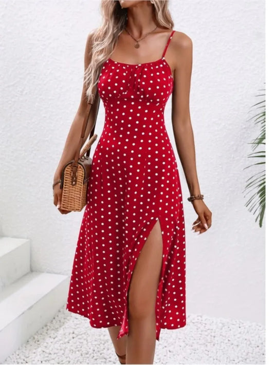 Robe d'été à bretelles Spaghetti imprimé à pois, sans manches du S au 2XL