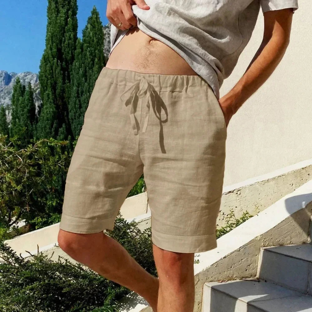Short en coton et lin respirant pour homme, pantalon de plage hawaïen, solide, document fjadt, streetwear polyvalent, été, nouveau MAEJORKEN