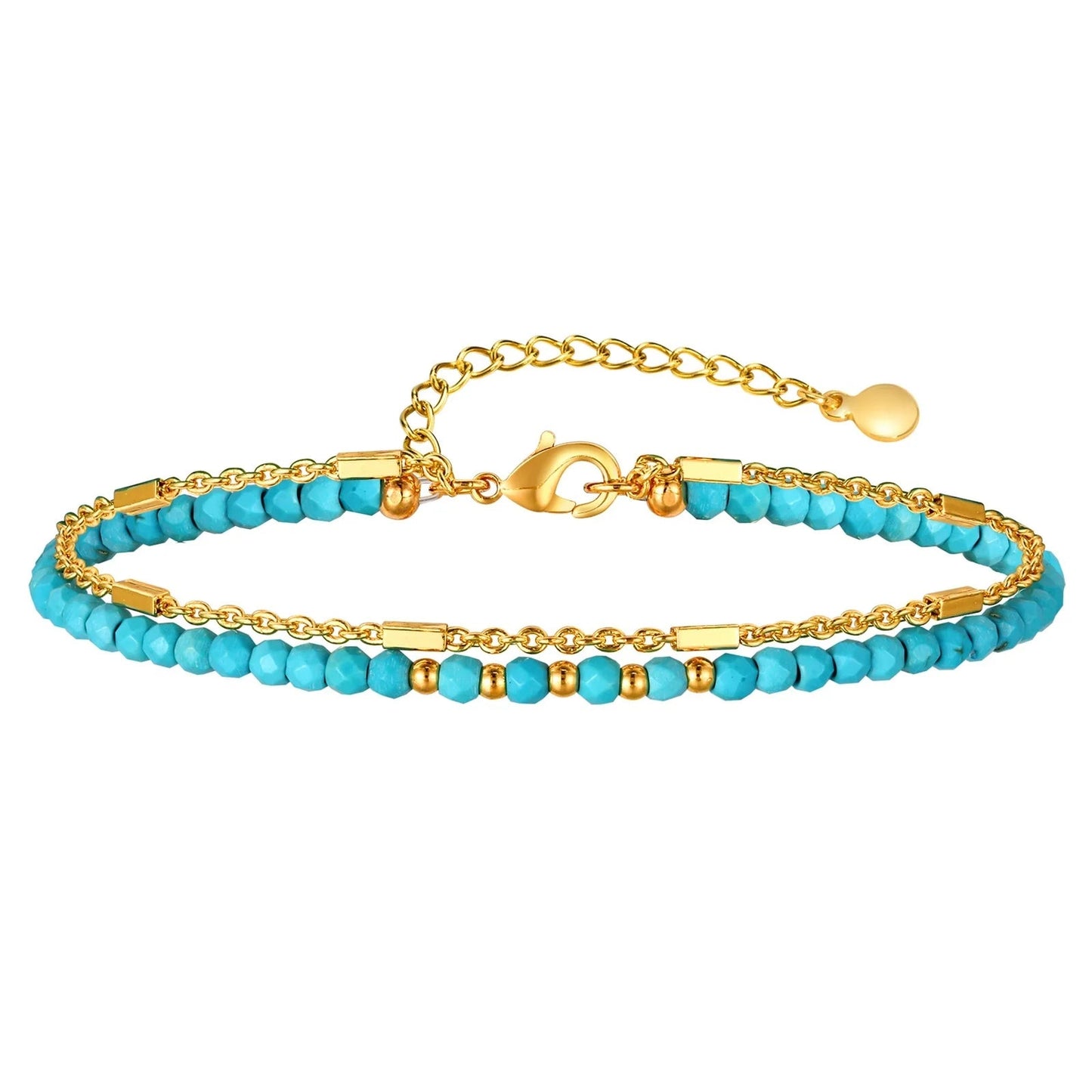 Bracelet turquoise pour femmes, bracelet double rond perlé, cadeau de bijoux plaqué or sans tarjuvenfree MAEJORKEN
