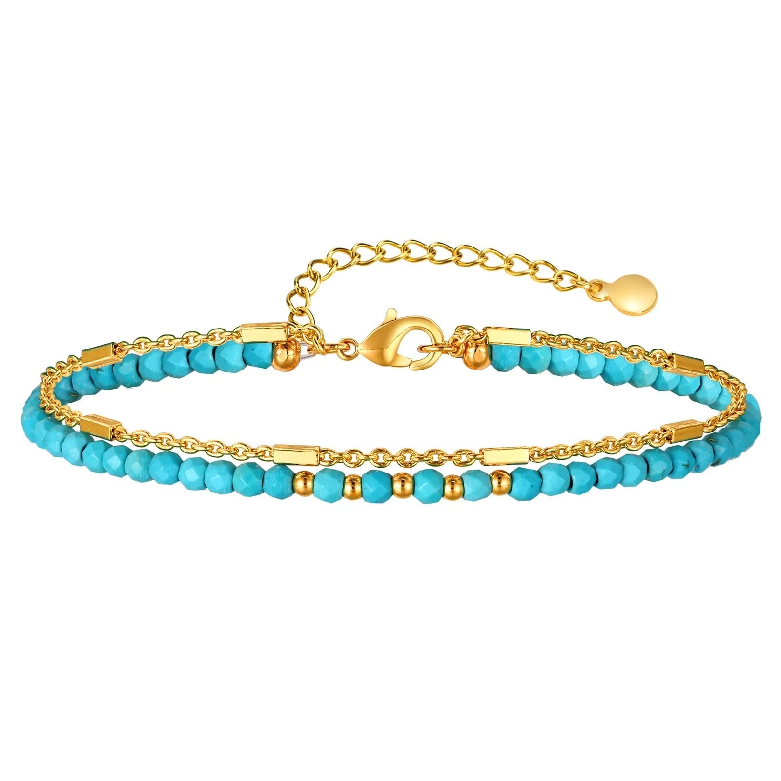Bracelet turquoise pour femmes, bracelet double rond perlé, cadeau de bijoux plaqué or sans tarjuvenfree MAEJORKEN