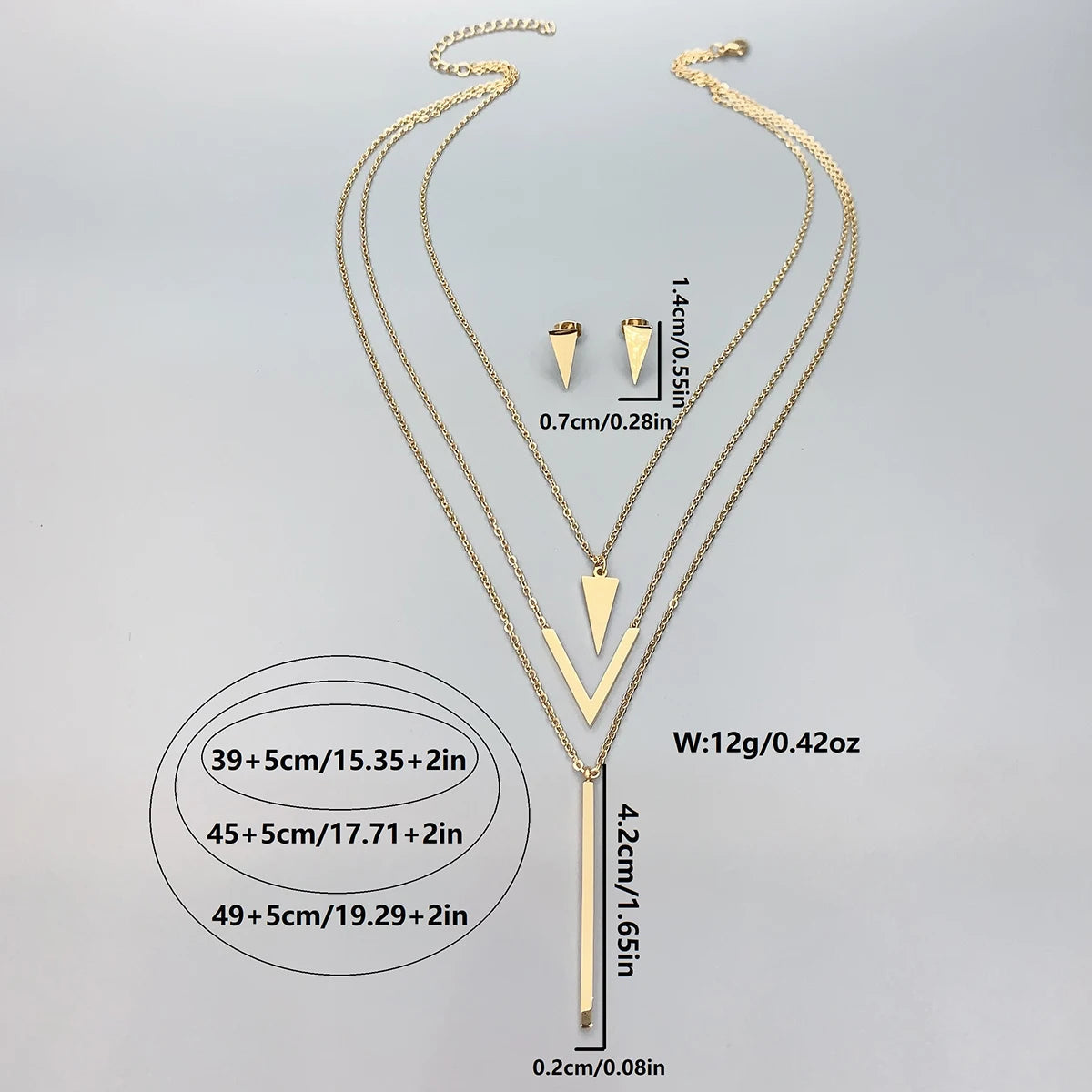 Ensemble de 3 pièces en acier inoxydable pour femmes, pendentif géométrique en forme de V, collier multicouche, boucles d'oreilles, cadeau d'anniversaire et de noël MAEJORKEN